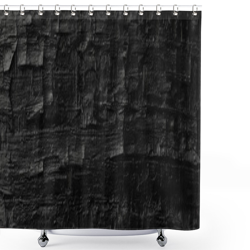 Personality  Dark Black Background Of Rough Burnt Wood, Soot, And Ash. Burn Texture. Shower Curtains