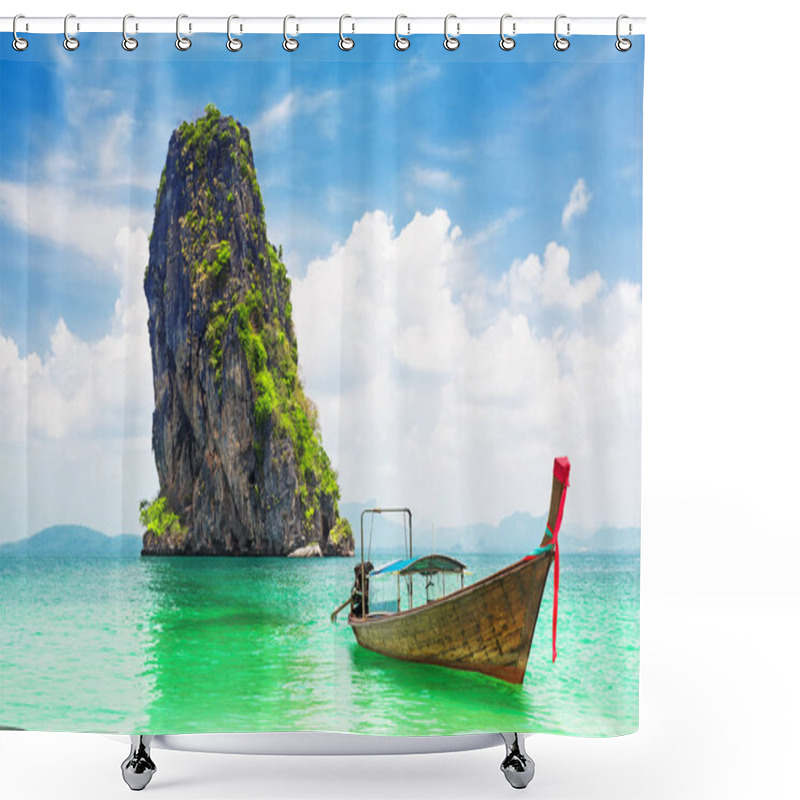 Personality  Thai Traditional Longtail Boat And Beautiful Sand Beach Shower Curtains