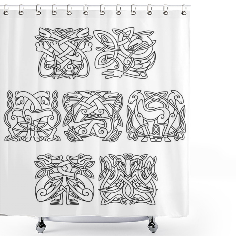 Personality  Stork, Crane And Heron Birds Celtic Ornaments Shower Curtains