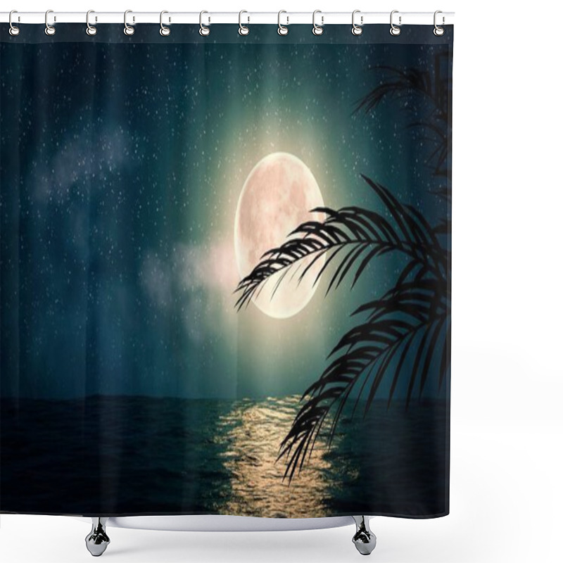 Personality  Sea With Stars And Full Moon 3d Illustration Shower Curtains