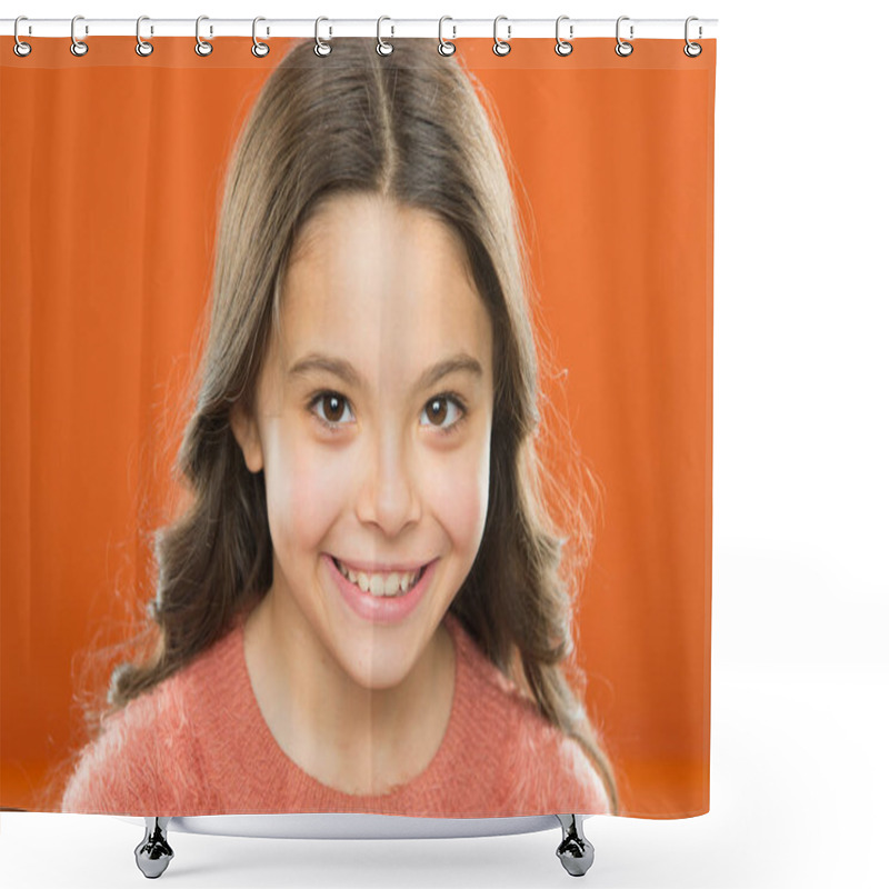 Personality  Smile Like A Model. Little Girl With Healthy White Smile. Small Child With Pretty Smile On Cheerful Face. Adorable Beauty Model With Happy Smile. I Keep My Teeth White And Clean Shower Curtains