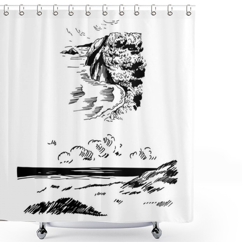 Personality  Hand Drawn Sea Coast. Vector Sketch Illustration  Shower Curtains