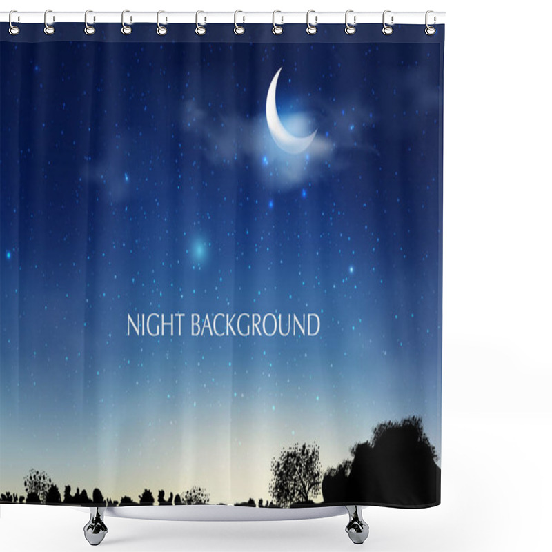 Personality  Blue Dark Night Sky Background With Half Moon, Clouds And Stars. Moonlight Night. Vector Illustration. Milkyway Cosmos Background Shower Curtains