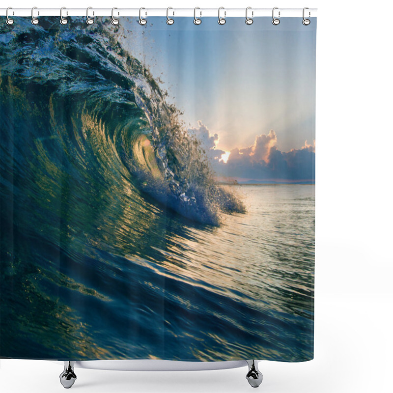 Personality  Summer Design Template. Beautiful Sunset With Surf And Sunlight Through Breaking Wave Shower Curtains