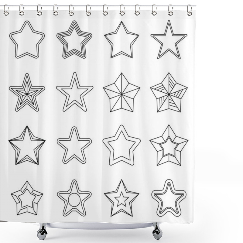 Personality  Set Flat Black Line Star Icons Shower Curtains