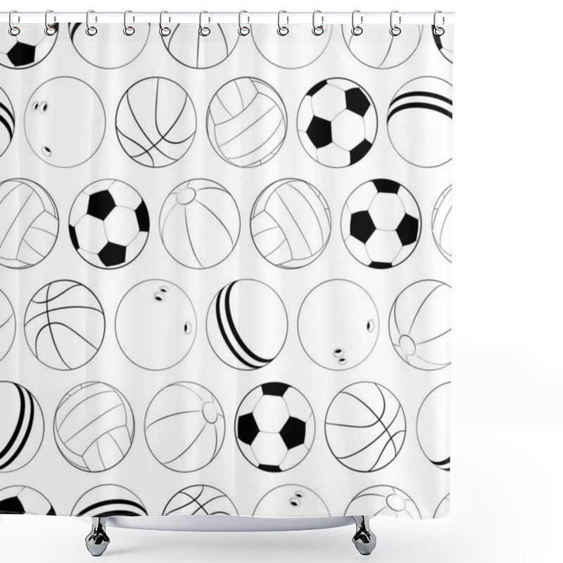 Personality  Sports Balls Vector Seamless Pattern. Flat Vector Illustration For Web Design, Logo, Icon, App, UI. Isolated Stock Illustration On White. Shower Curtains