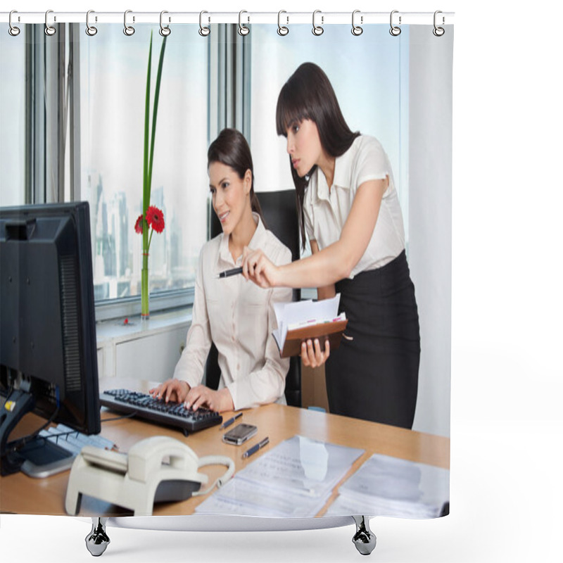 Personality  Two Female Executives Working In Office Shower Curtains