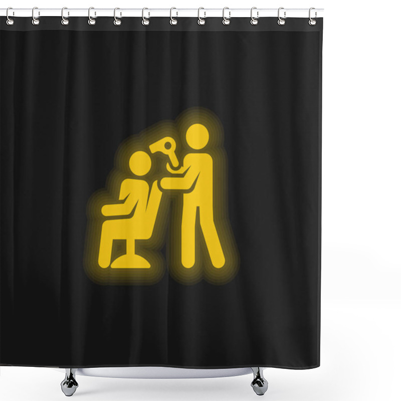 Personality  Barber Yellow Glowing Neon Icon Shower Curtains