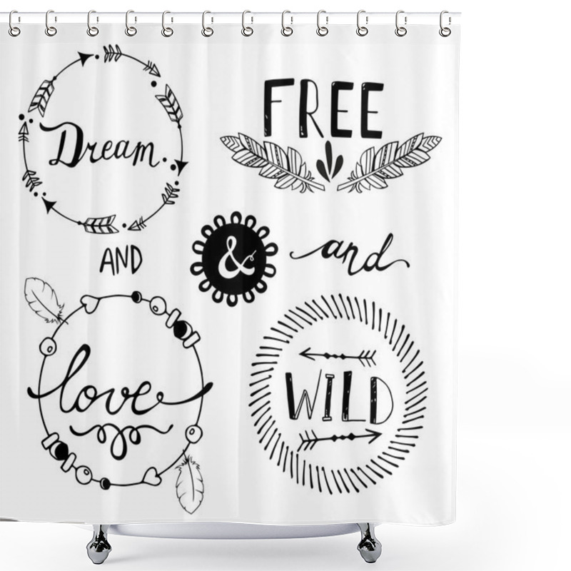 Personality  Set Of Boho Style Frames And Elements. Vector Illustration. Shower Curtains