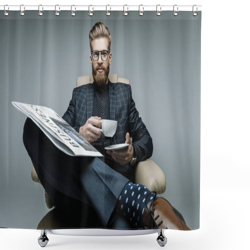 Personality  Stylish Businessman Sitting In Armchair Shower Curtains