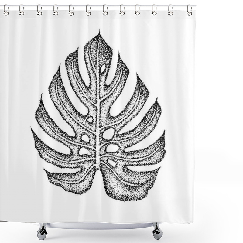 Personality  Dotwork Monstera Leaf Shower Curtains