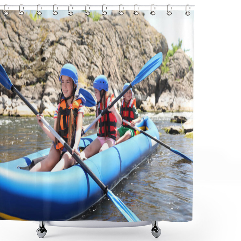 Personality  Little Boy Kayaking On River. Summer Camp Shower Curtains