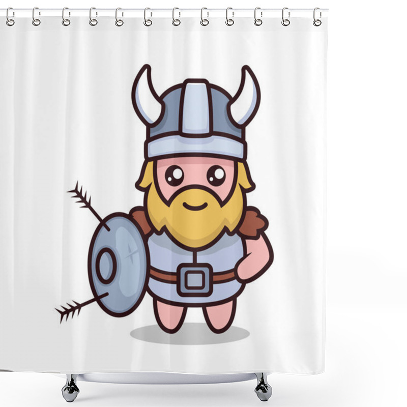 Personality  Cute Viking Mascot Design Illustration Shower Curtains