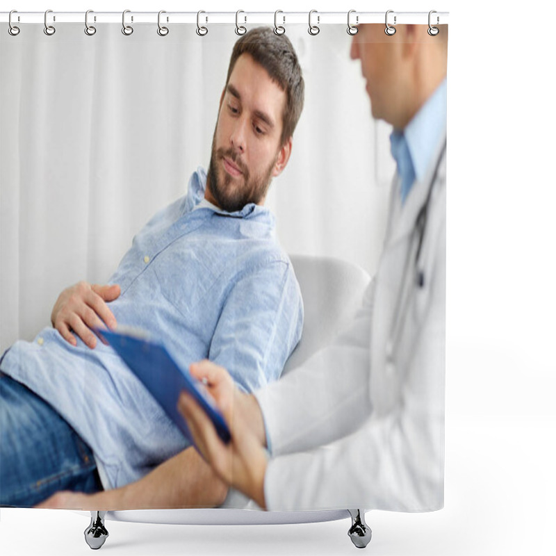 Personality  Doctor And Man With Health Problem At Hospital Shower Curtains