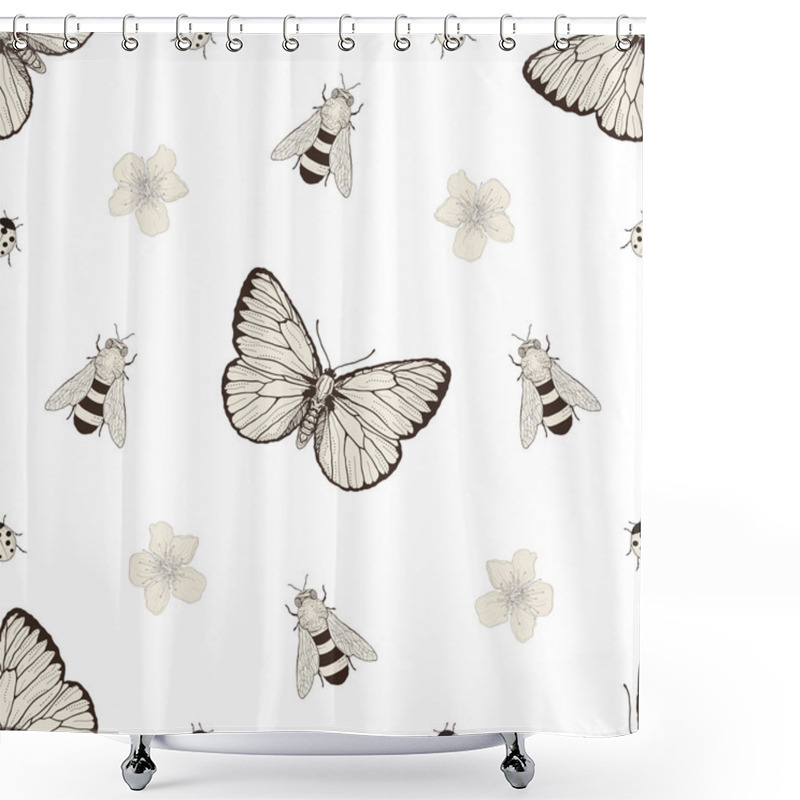 Personality  Flowers And Insects Seamless Pattern Shower Curtains