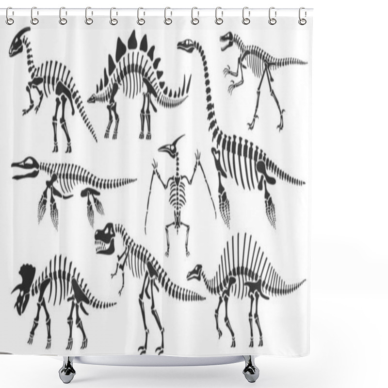 Personality  Dinosaur Skeletons. Dino Bones, Stegosaurus Fossil And Tyrannosaurus Skeleton. Remains Of Ancient Animals Vector Illustration Set Of Skeleton Dino And Dinosaur Triceratops Fossil Shower Curtains