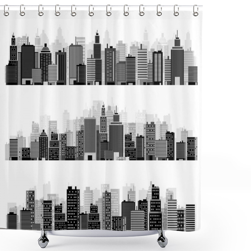 Personality  Vector Illustration. Set Of City Silhouettes. Cityscape. Town Skyline. Panorama. Midtown Houses. Skyscrapers. Shower Curtains