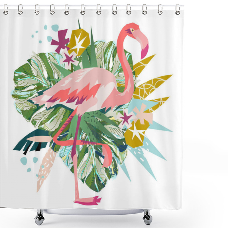 Personality  Pink Flamingo Illustration Isolated On White Background. Shower Curtains