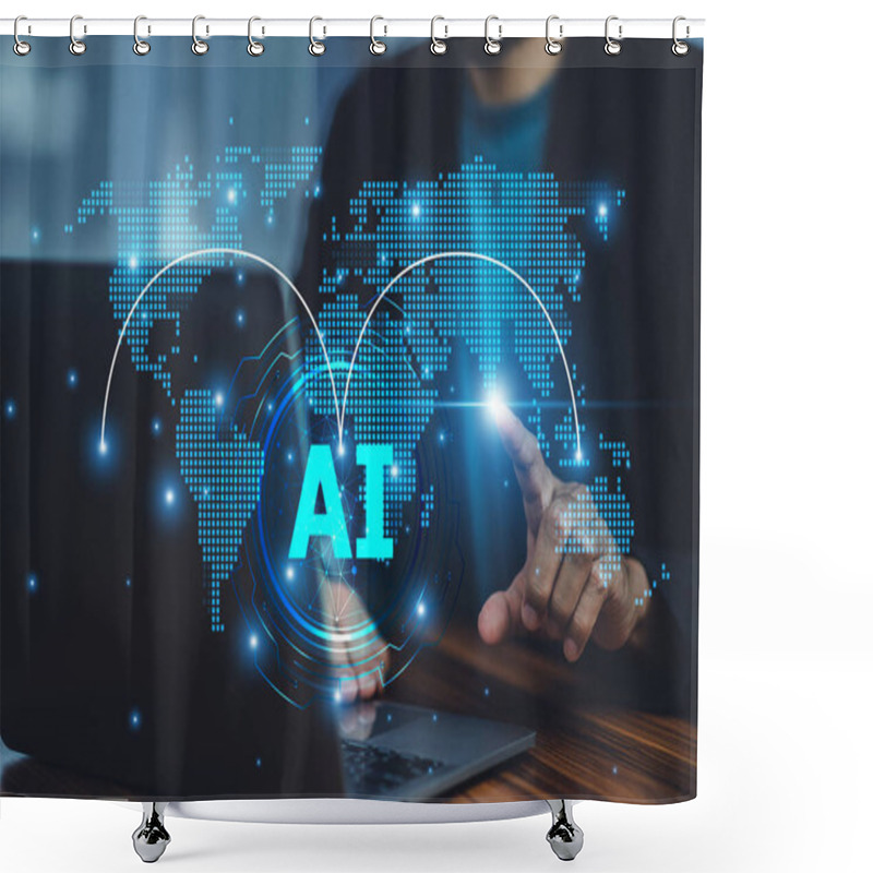 Personality  Businessman Utilizing AI In Logistics Management To Optimize Supply Chain Operations, Reducing Delivery Times And Improving Customer Satisfaction. Shower Curtains