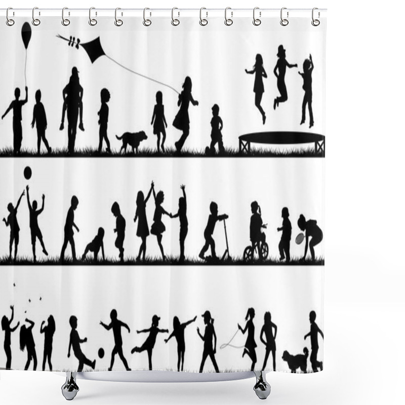 Personality  Children Silhouettes Playing Outdoor Shower Curtains