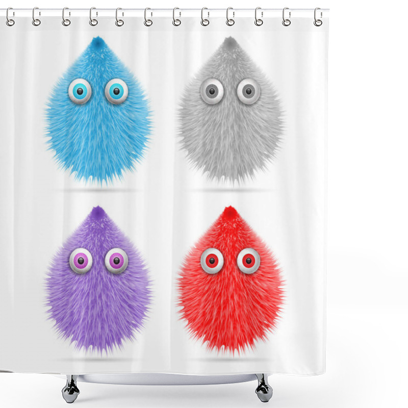 Personality  Hairy Cartoons On A White Background. Vector Illustration. Shower Curtains