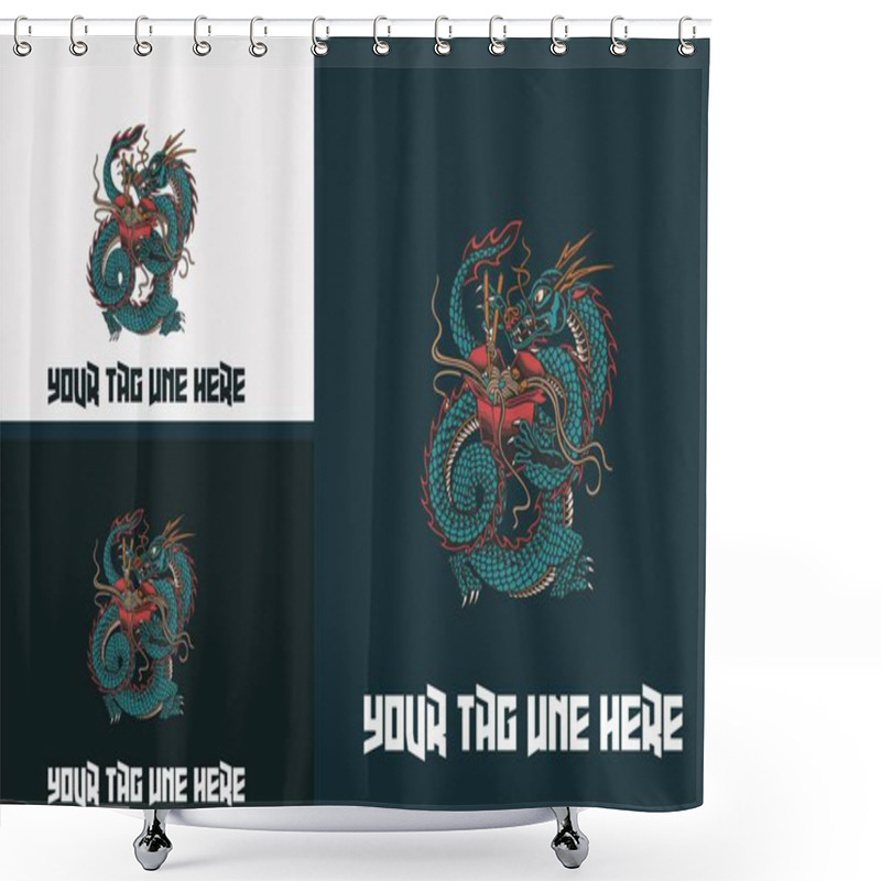 Personality  Artwork Design Of Dragon Abstract Vector Illustration Shower Curtains