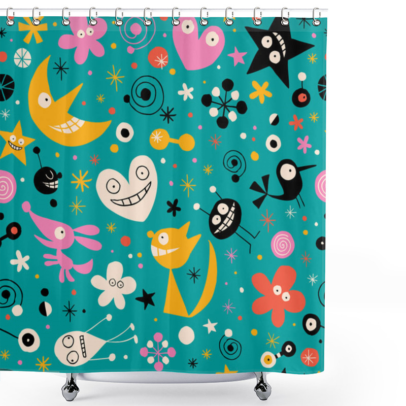 Personality  Fun Cartoon Characters Seamless Pattern Shower Curtains