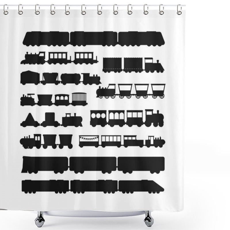 Personality  Set Vector Black Silhouette Silhouettes Of Trains. Shower Curtains