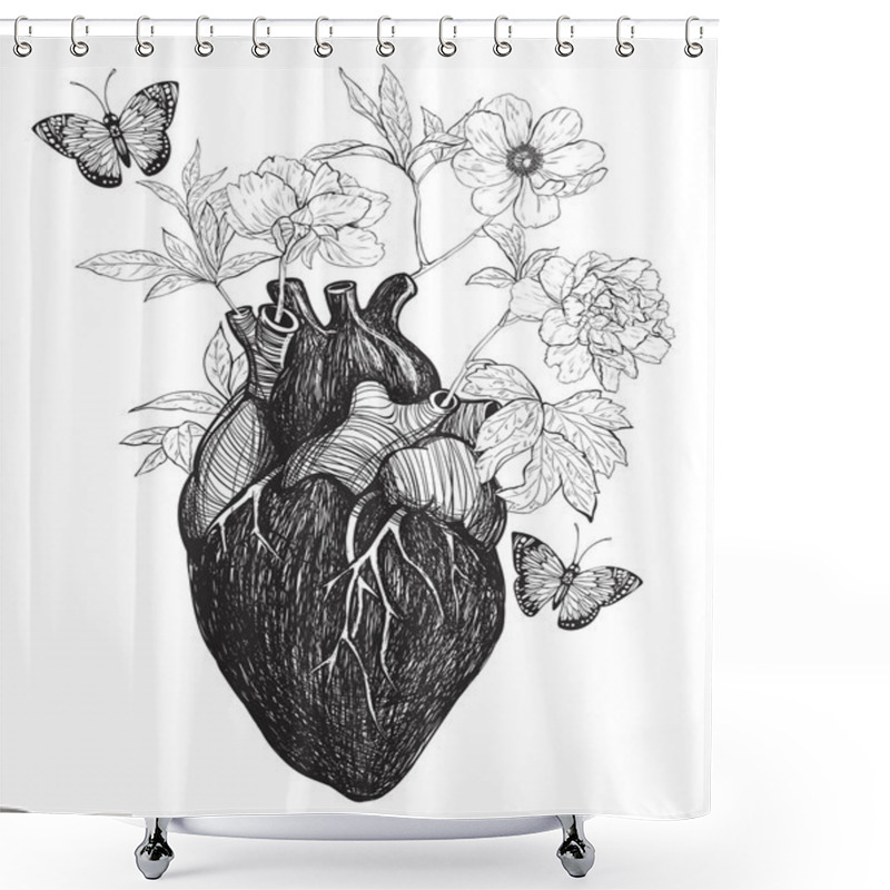 Personality  Human Anatomical Heart Whith Flowers. Shower Curtains