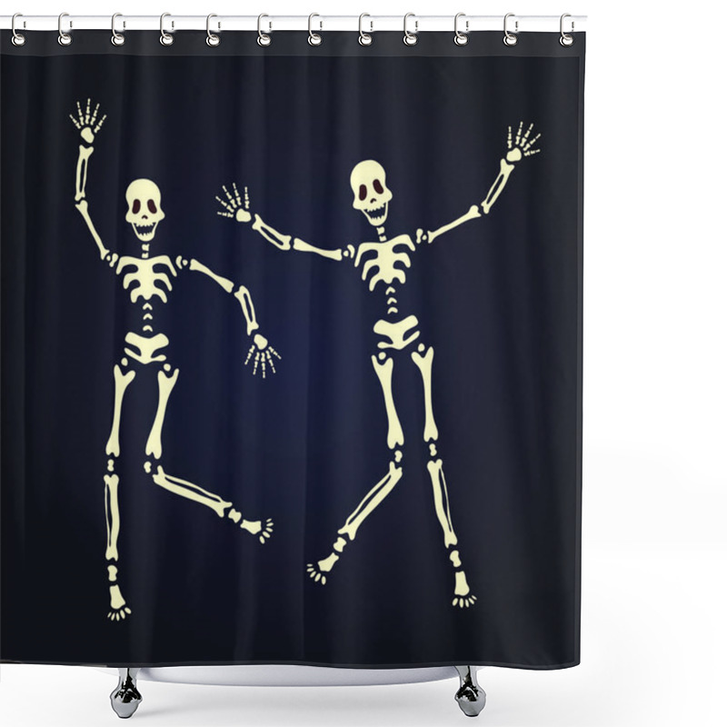 Personality  Two Dancing Skeleton. Vector Illustration, Isolated On Black. Shower Curtains