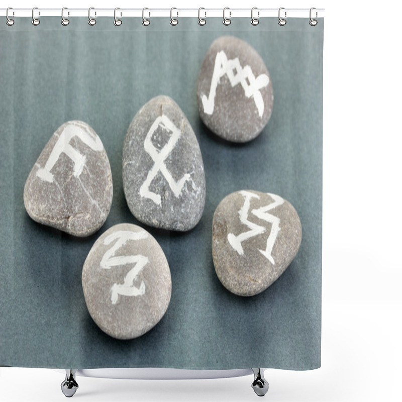 Personality  Fortune Telling With Symbols On Stones On Grey Background Shower Curtains