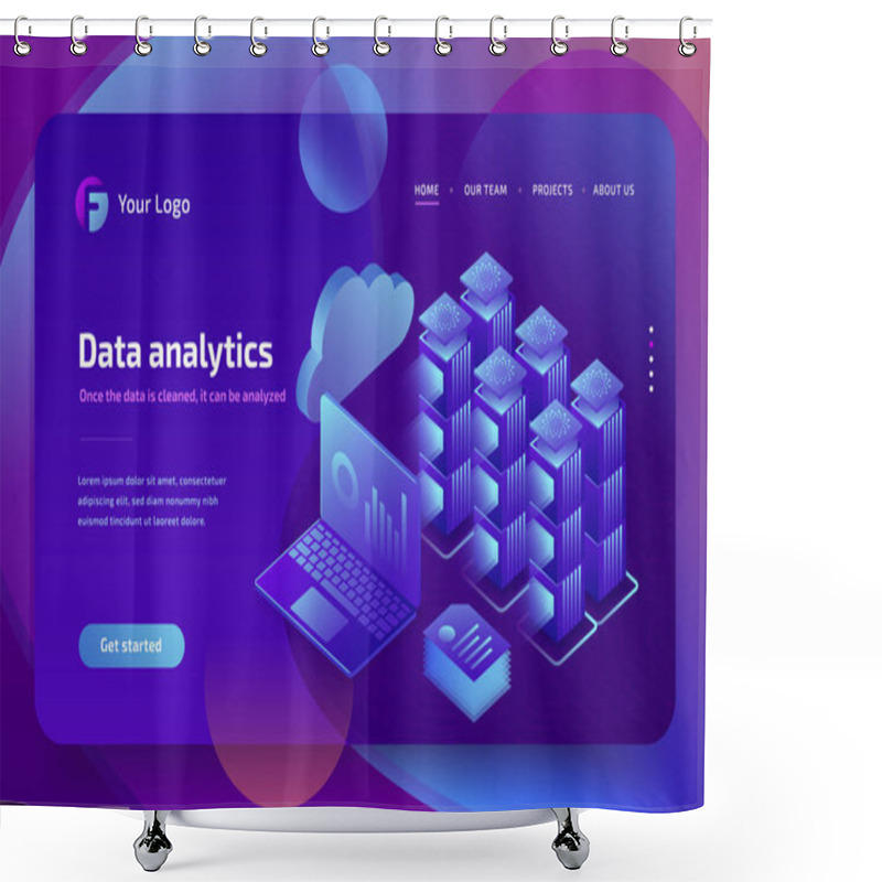 Personality  Concept Business Analytics Of Data Financial Graphs Or Diagrams, Landing Page Template. Financial Review With Laptop. 3d Isometric Illustration. Shower Curtains