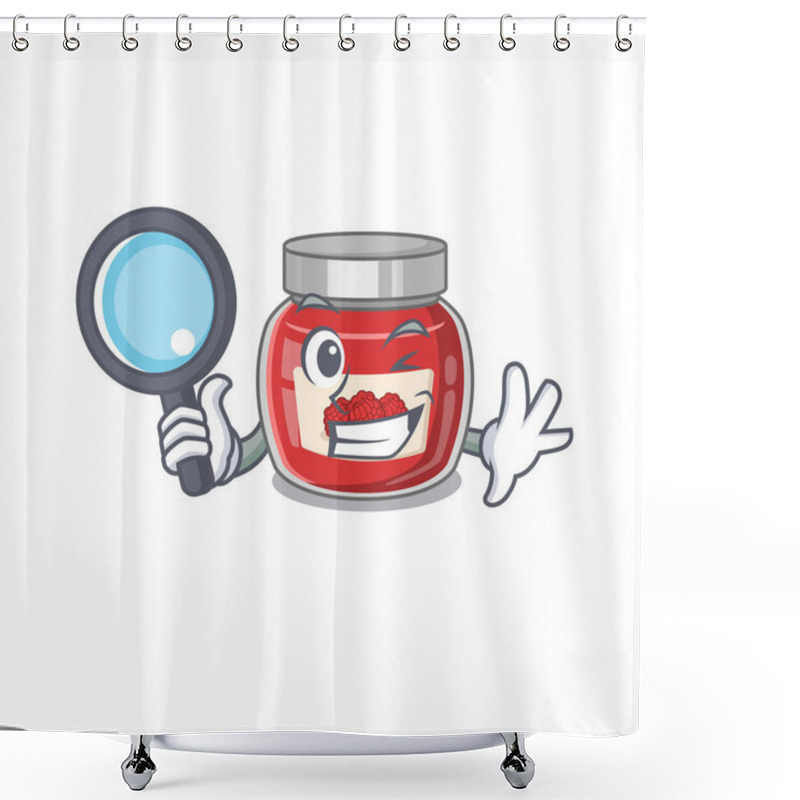 Personality  Elegant And Smart Raspberry Jam Detective Cartoon Design Concept. Vector Illustration Shower Curtains