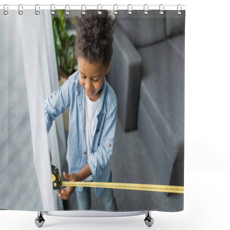 Personality  Adorable Afro Boy With Measuring Tape Shower Curtains