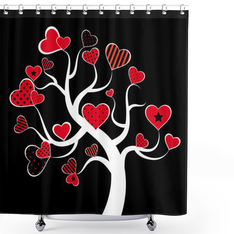 Personality  Valentine Love Tree Leaf From Hearts. Vector Shower Curtains