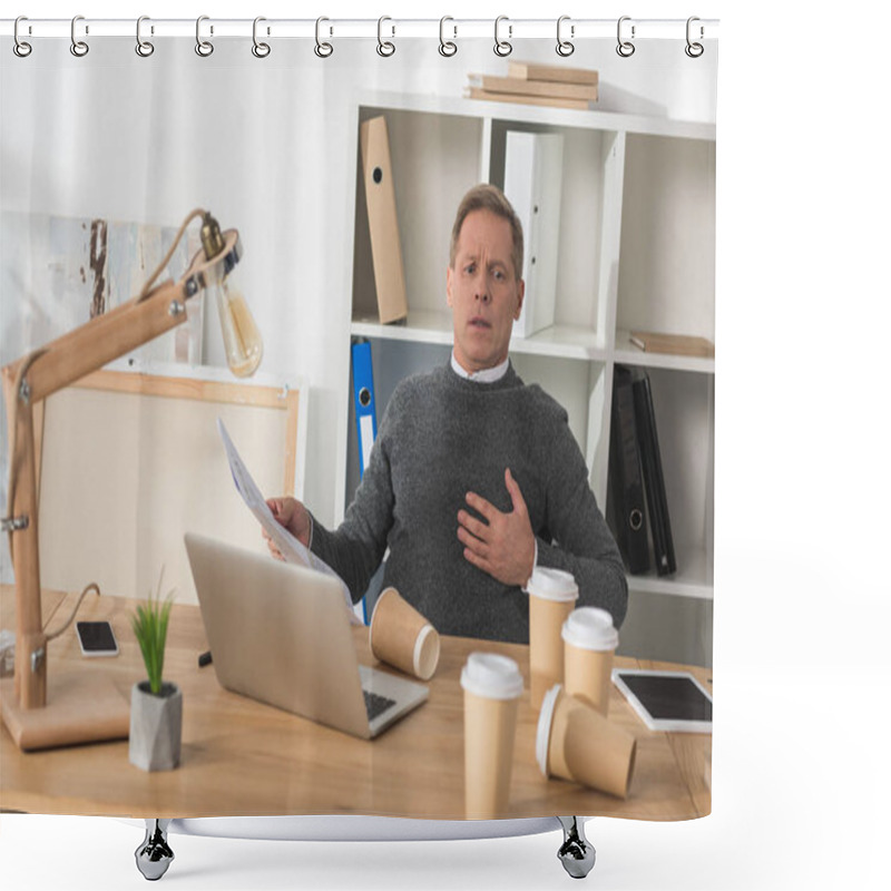 Personality  Middle Aged Man Having Heart Attack In The Office Shower Curtains