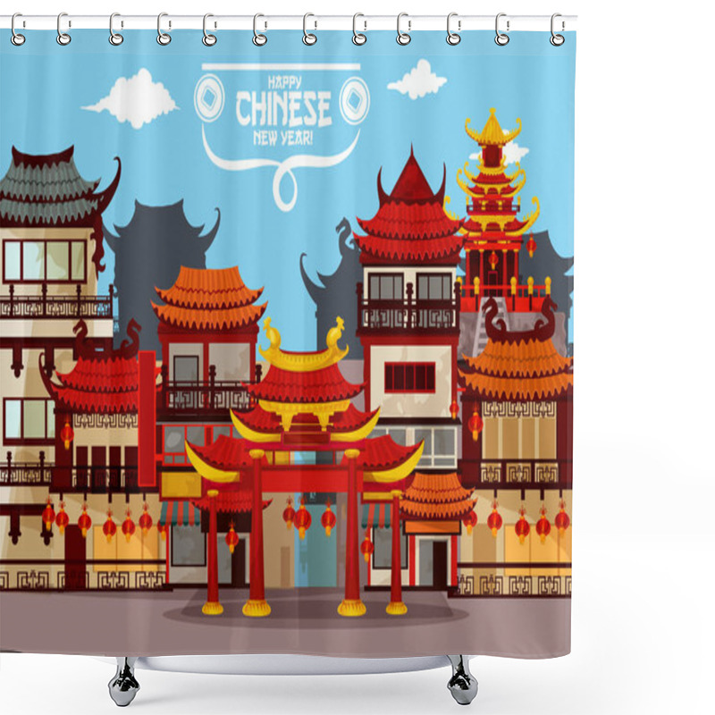 Personality  Happy Chinese New Year Greeting Card Design Shower Curtains