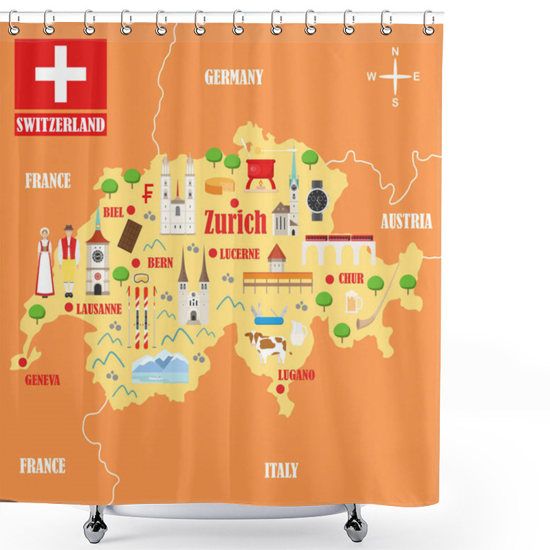 Personality  Map Of Switzerland With Landmarks Shower Curtains