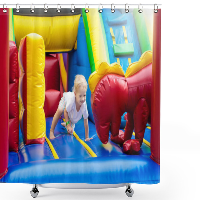 Personality  Child Jumping On Playground Trampoline. Kids Jump. Shower Curtains