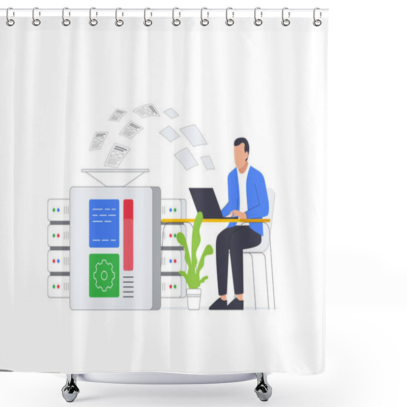 Personality  Flat Vector Illustration Depicting A Journalist Utilizing AI Technology To Combat Fake News And Ensure Accurate Reporting Shower Curtains