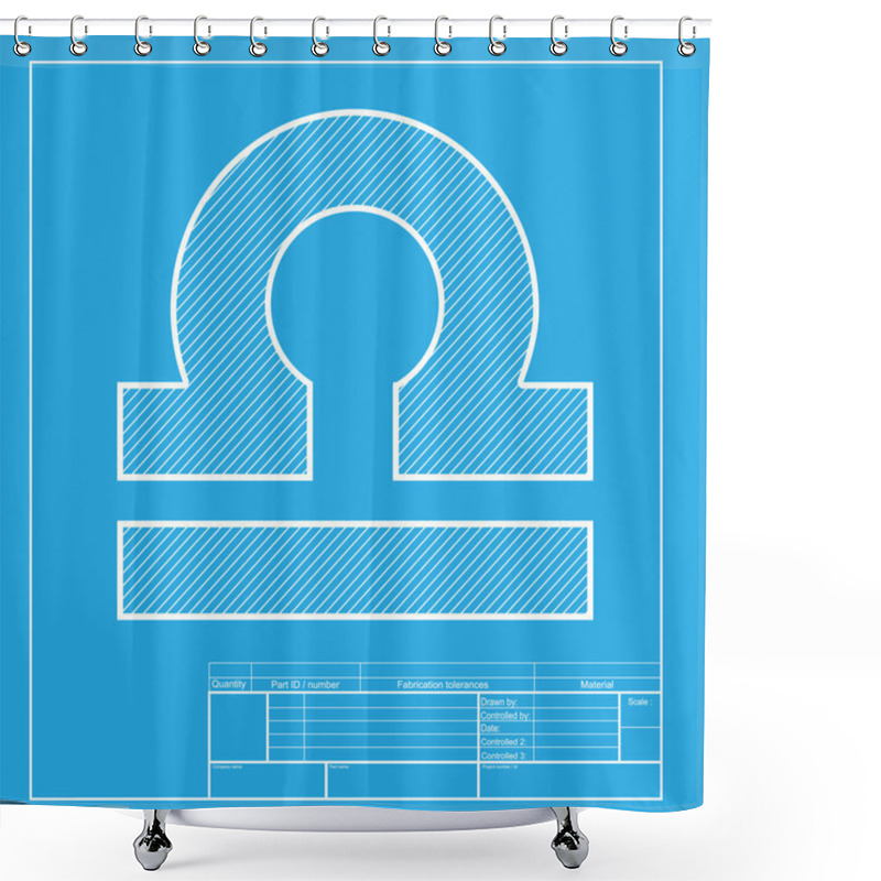 Personality  Libra Sign Illustration. White Section Of Icon On Blueprint Template. Shower Curtains