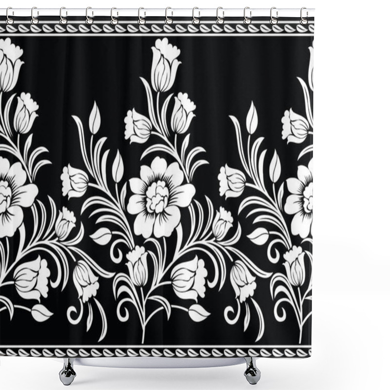 Personality  Seamless Black And White Vector Floral Border Shower Curtains