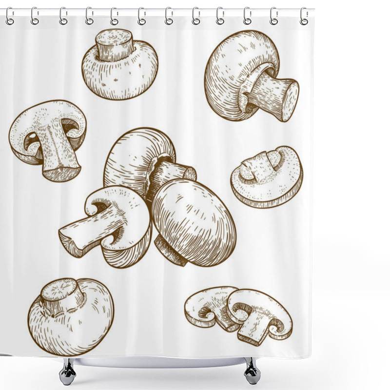 Personality  Engraving Illustration Of Mushrooms Champignons Shower Curtains