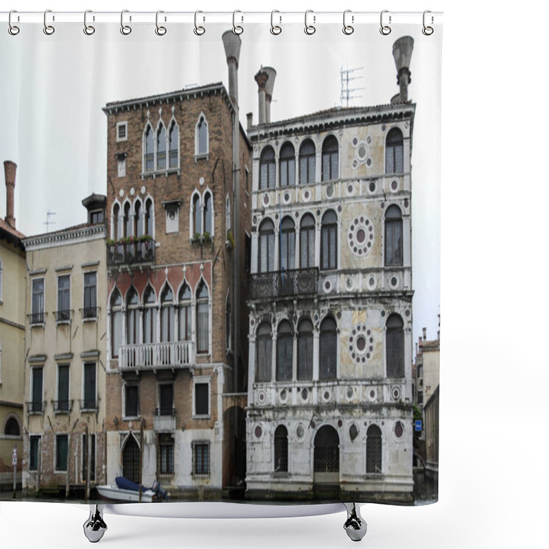 Personality  Colorful Facades Of Old Medieval And Historical Houses Along Grand Canal In Venice, Italy. Venice Is Situated Across A Group Of 117 Small Islands. Shower Curtains