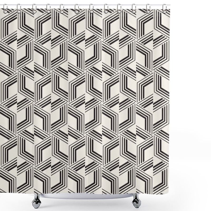 Personality  Vector Seamless Stripes Pattern. Modern Stylish Texture With Monochrome Trellis. Repeating Geometric Hexagonal Grid. Simple Lattice Graphic Design. Shower Curtains