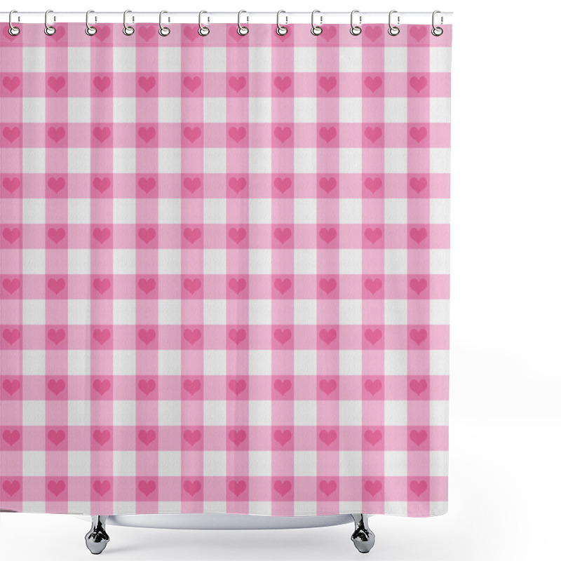 Personality  Pink Gingham Fabric With Hearts Background Shower Curtains