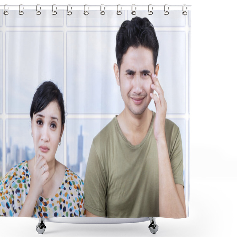 Personality  Sad Couple Expression In Apartment Shower Curtains