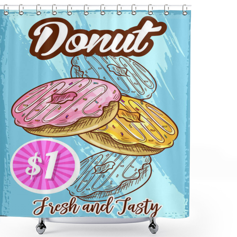 Personality  Vector Menu Sketch Poster For Donut Cake Dessert Shower Curtains