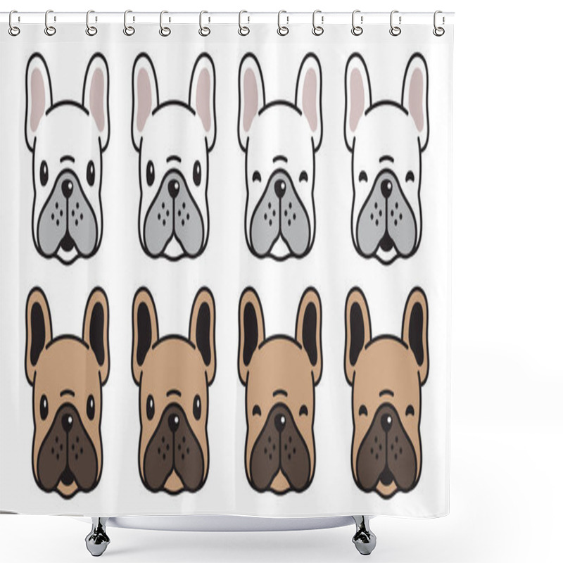 Personality  Dog Vector French Bulldog Icon Head Cartoon Character Puppy Logo Illustration White Brown Shower Curtains