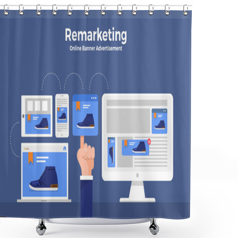 Personality  Flat Design Concept Digital Marketing Retargeting Or Remarketing. Online Banner Ad Network. Vector Illustrations. Shower Curtains